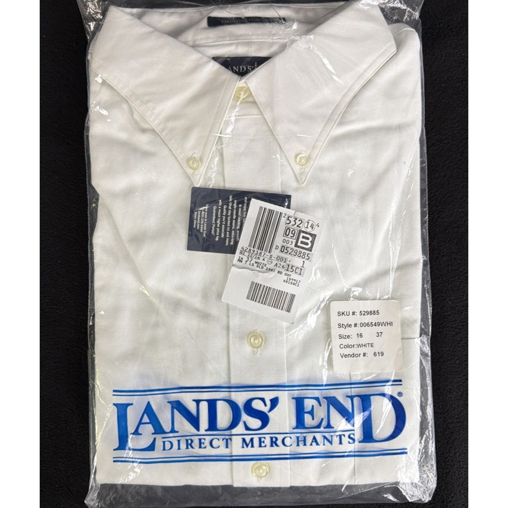 NEW LANDS END White Long Sleeve Button Down Pinpoint Oxford Mens 16/37 TALL